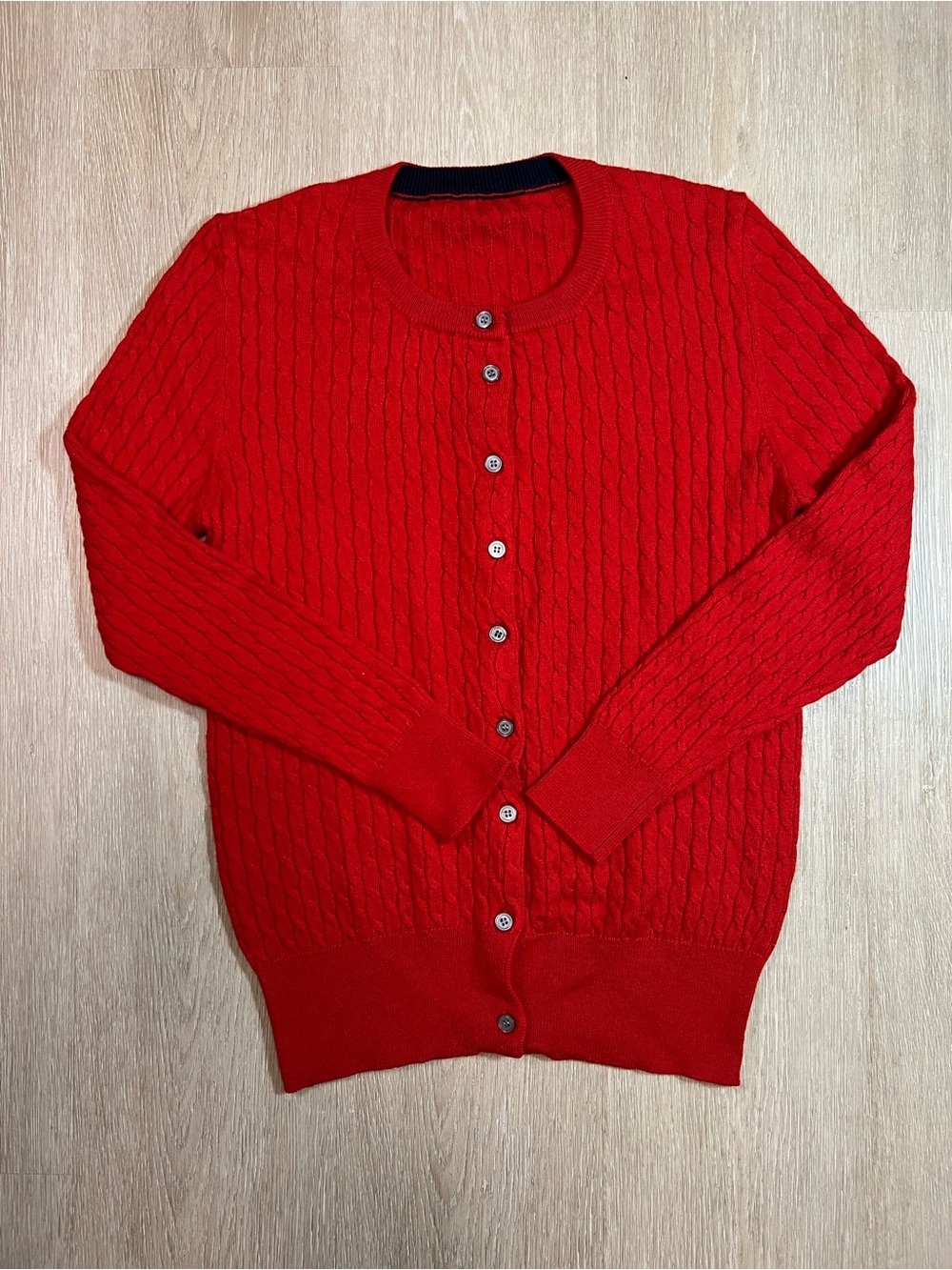 Classic Red Cable-Knit Button Cardigan Minimalist Chic